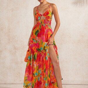 Multicolor Boho Women's Tropical Tiered Hem Backless Dress